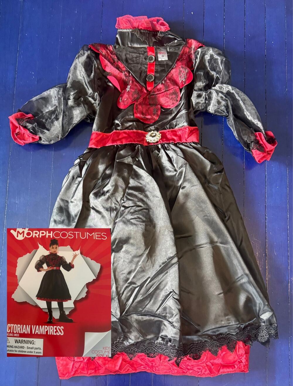 Victorian Vampire Halloween Costume Girls Sz XL 14/16 Black Red Dress Morph NEW
